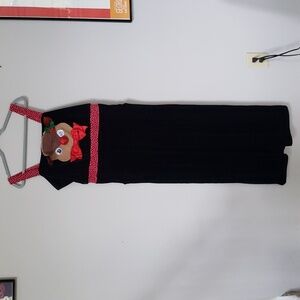 Rudolph The Red Nose Reindeer Overalls Women's XL Black Velour Christmas Outfit